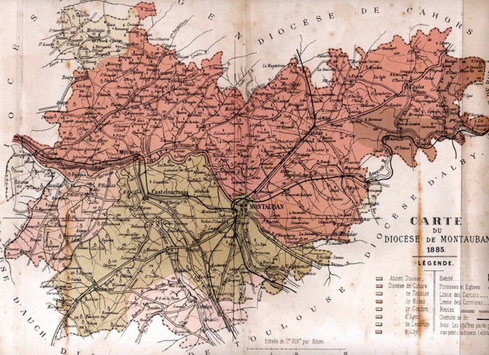 Carte des paroisses du diocèse de Montauban en 1885